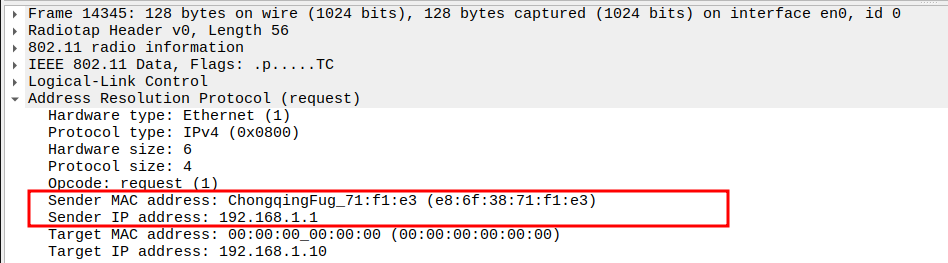 STA to AP ARP Sender IP and MAC