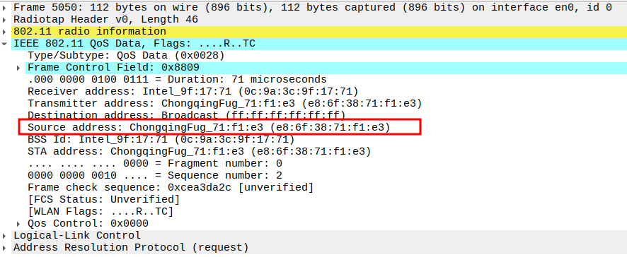STA to AP ARP Source Address