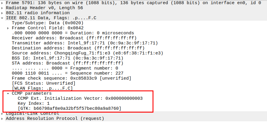 CCMP Encryption Parameters for Broadcast