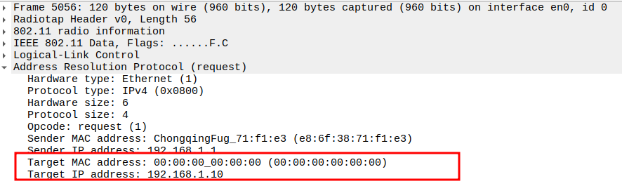 AP to Broadcast ARP Target IP and MAC