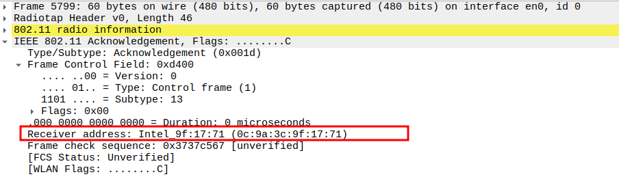 ARP Reply ACK Receiver Address