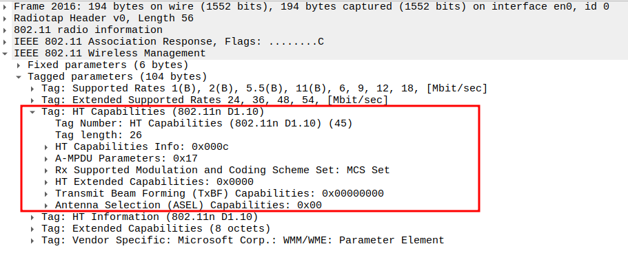 HT Capabilities in Association Response