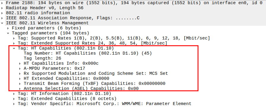 HT Capabilities in Association Response