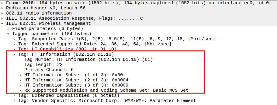 HT Information Element in Association Response