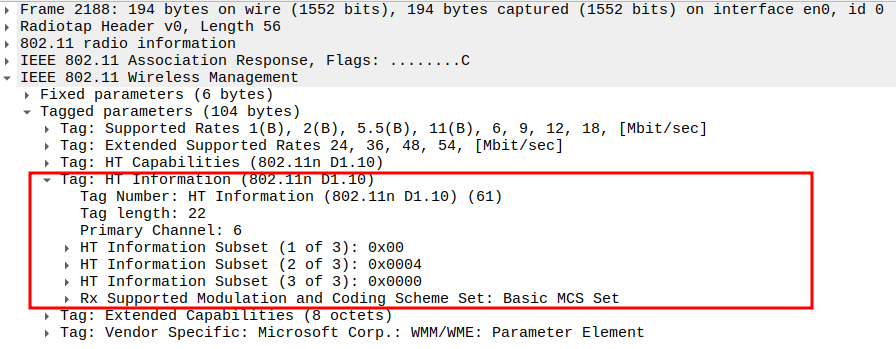 HT Information Element in Association Response