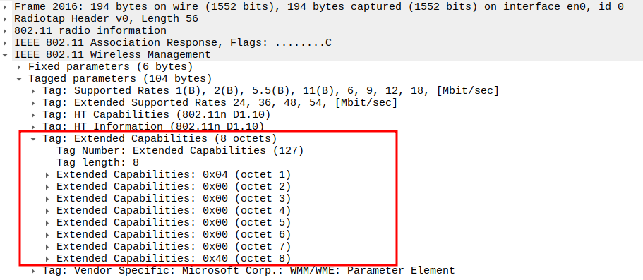 Extended Capabilities in Association Response