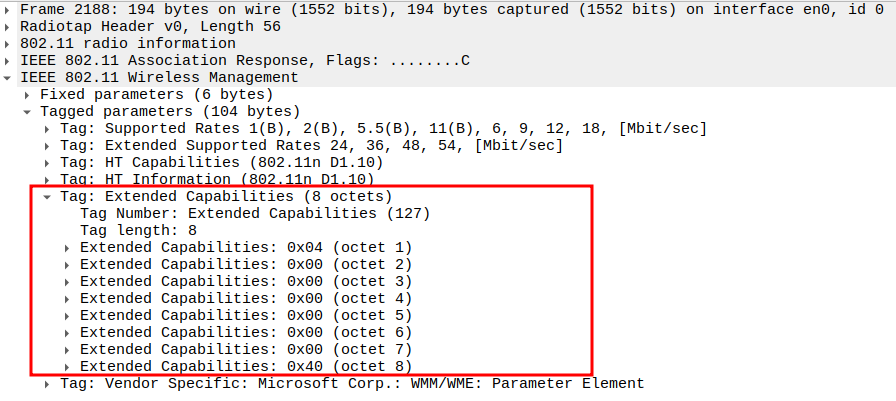 Extended Capabilities in Association Response