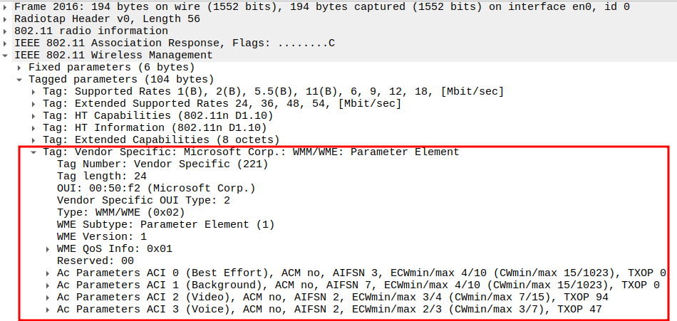 WMM/WME QoS Parameters in Association Response