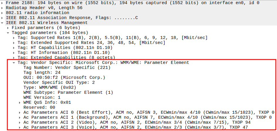 WMM/WME QoS Parameters in Association Response