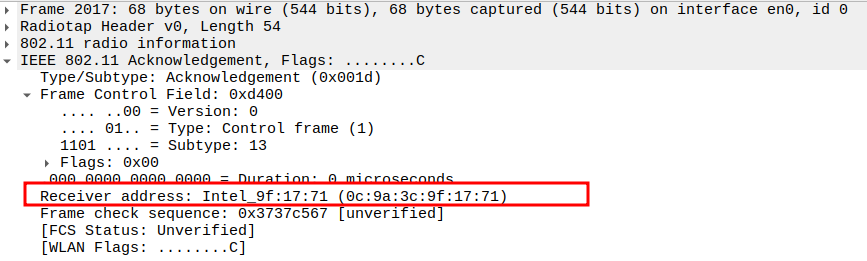 Receiver address of ACK after Association Response