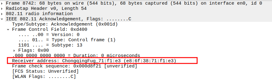 ACK Receiver Address after Deauthentication