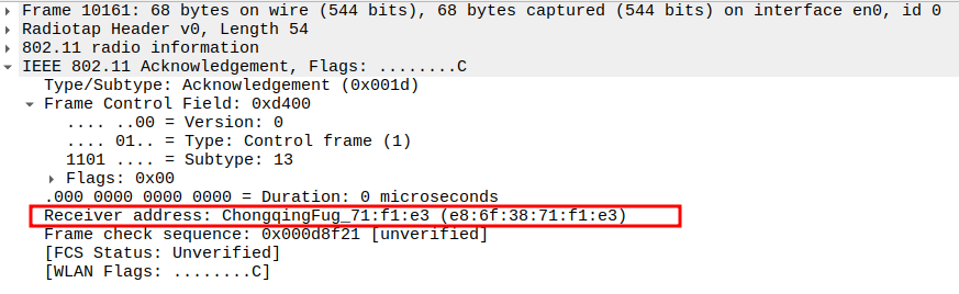 ACK Receiver Address after Deauthentication