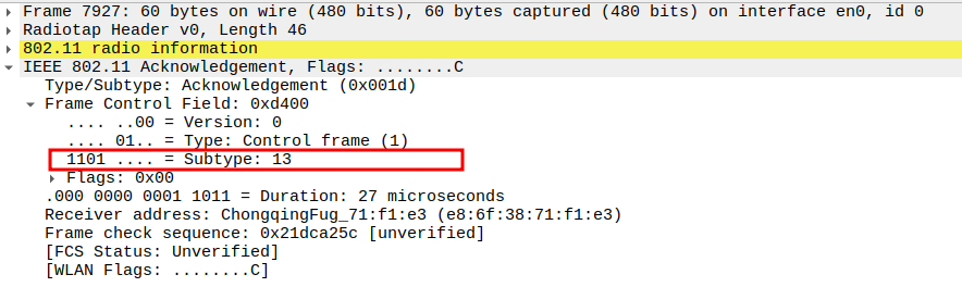 ACK Subtype after ICMP Echo Request