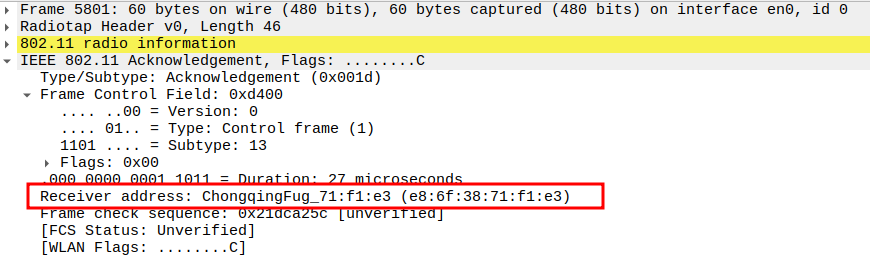 ACK Receiver Address after ICMP Echo Request