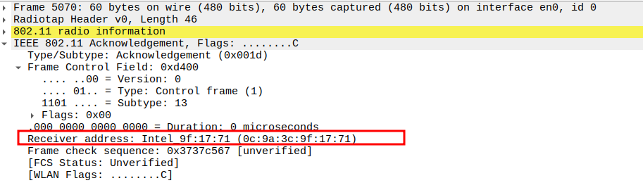 ACK Receiver Address after ICMP Echo Reply