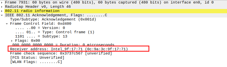 ACK Receiver Address after ICMP Echo Reply