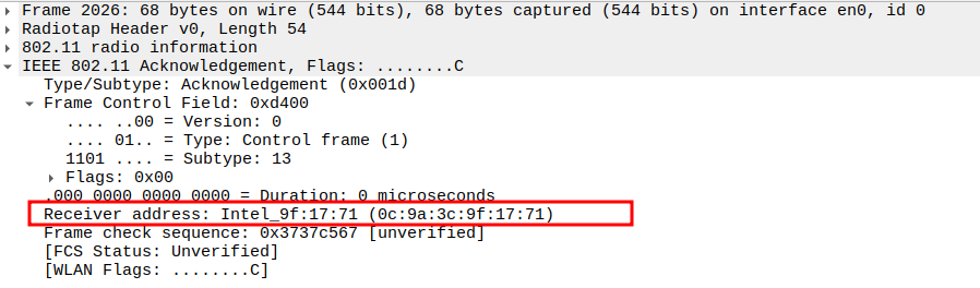 Receiver address of ACK after Message 1