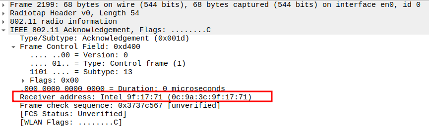 Receiver address of ACK after Message 1