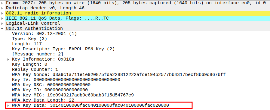 WPA2 Key Data in Message 2