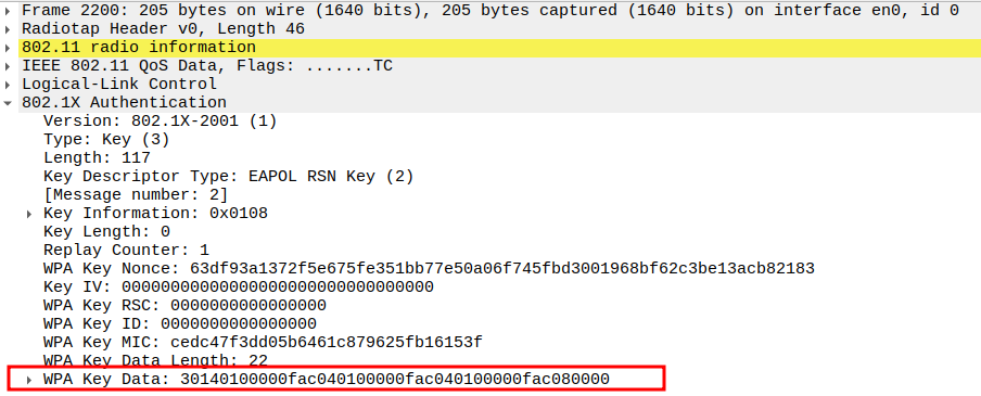 WPA3 Key Data in Message 2