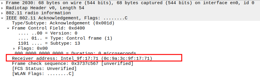 Receiver address of ACK after Message 3