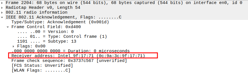 Receiver address of ACK after Message 3