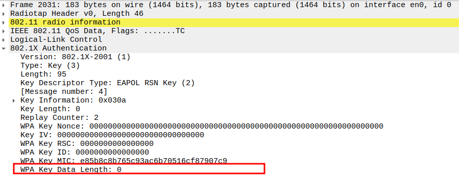WPA2 Key Data in Message 4