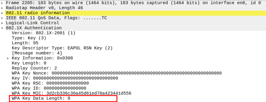 WPA3 Key Data in Message 4