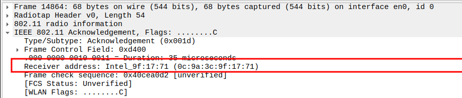 ACK Receiver Address after ICMP Echo Reply