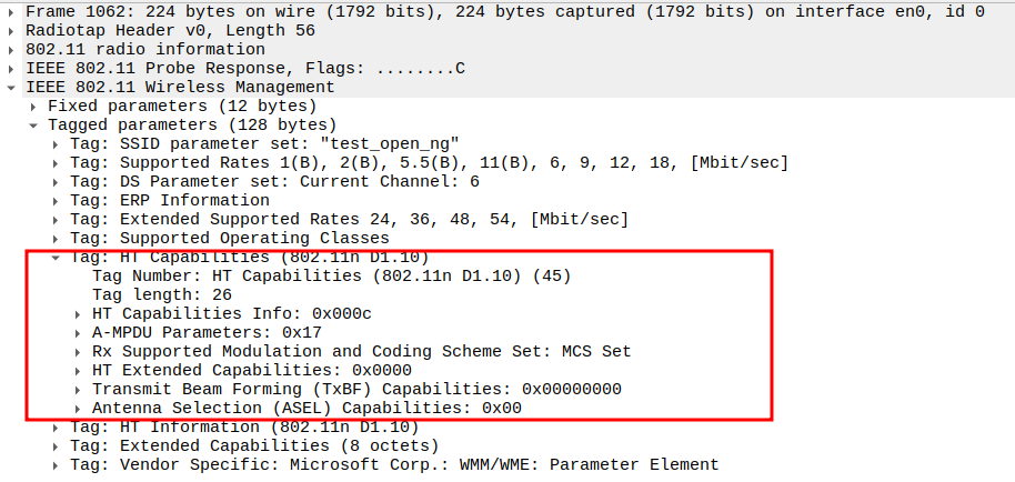 HT Capabilities field in Probe Response