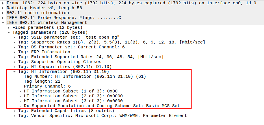 HT Information field in Probe Response