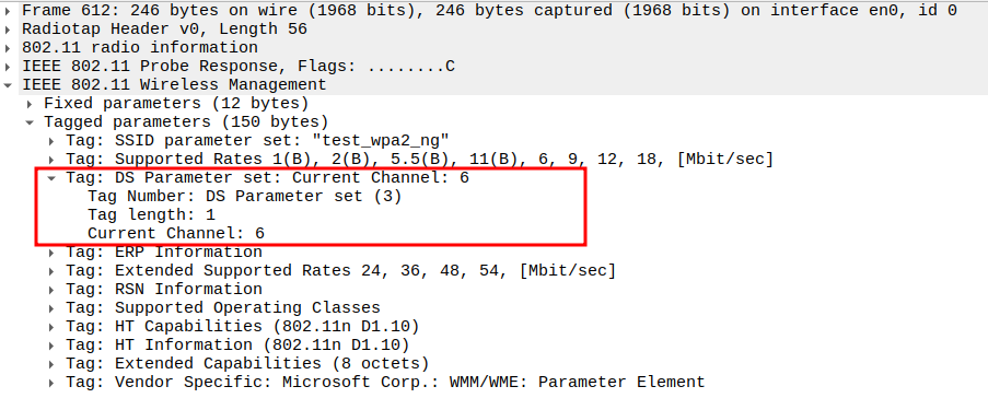 DS Parameter Set (channel) in Probe Response