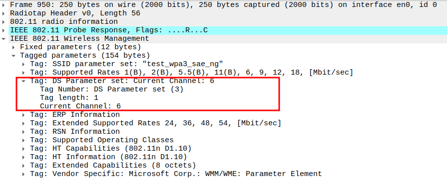 DS Parameter Set (channel) in Probe Response